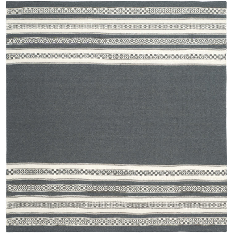 Rodgers Hand Woven Flat Weave Wool/Cotton Striped Rug in Dark Gray