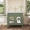 Lavabo de salle de bain 35,6 po Mid-Century avec verre à motif et bande lumineuse à capteur de mouvement, lavabo de salle de bain autoportant Farmhouse avec rangement, meuble-lavabo haut de gamme pour salle de bain, vert