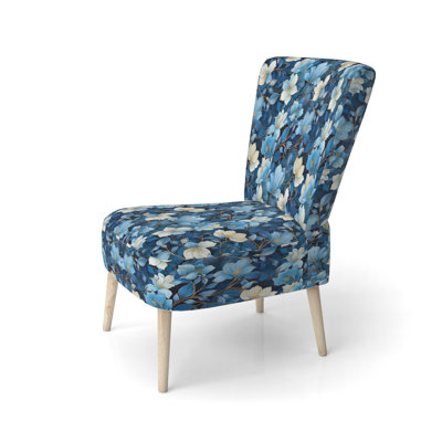 Chaise d'appoint rembourrée blanche et bleue à motif floral III
