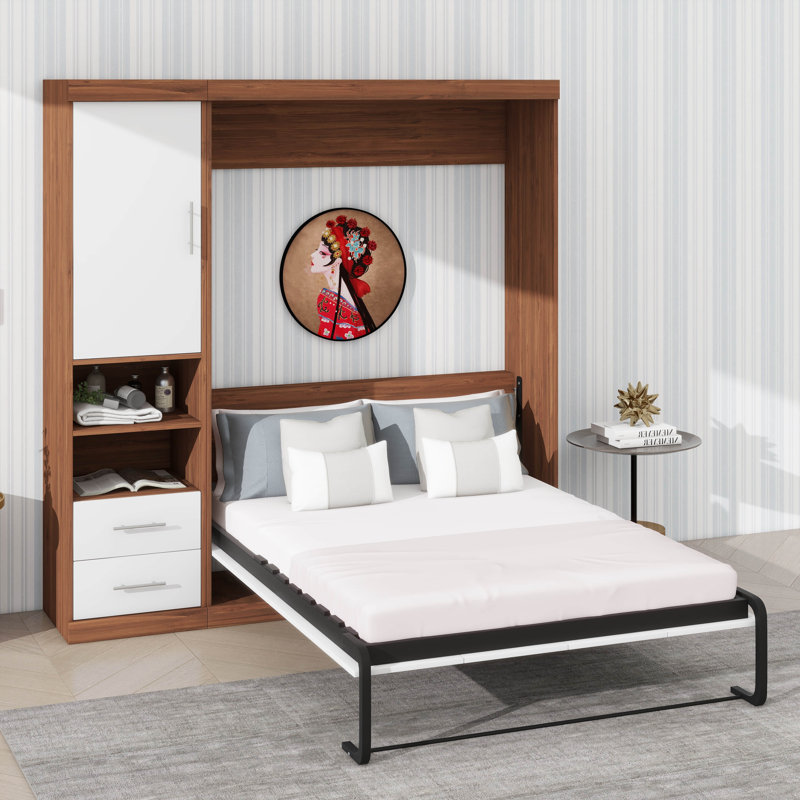 Lit escamotable double pleine grandeur avec armoire