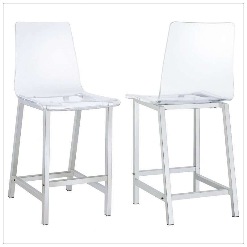 Ensemble de 2 tabourets de comptoir contemporains en acrylique transparent et chrome, avec support durable et design élégant pour les espaces modernes