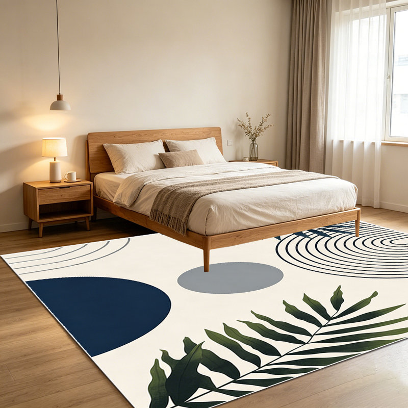 1PC Boho Mid-Century Tropical Geometric Line Leaf Print area rugs for Living Room, Soft and Comfortable, Suitable for all seasons, easy-to-maintain, machine washable Indoor floor mat, Under Table Farmhouse suitable for dining room, bedroom, entryway,