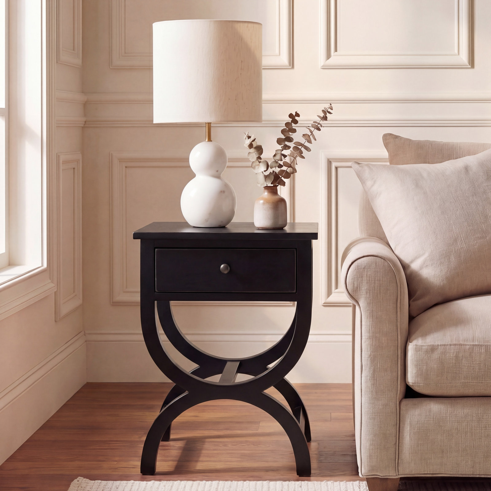 Floris End Table With Storage, Black