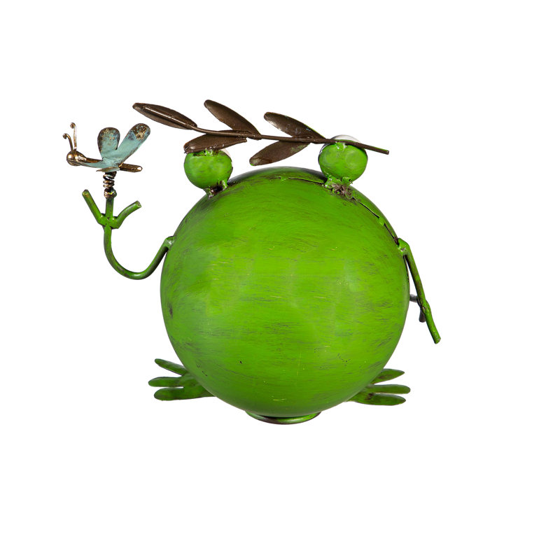 Metal Round Leaf Frog Statue, 7"H