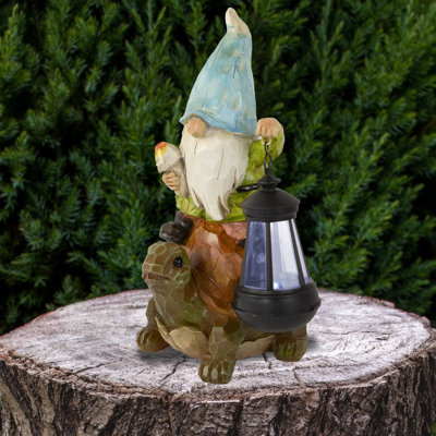 Statue de jardin 12,5 "solaire à DEL avec nain et tortue