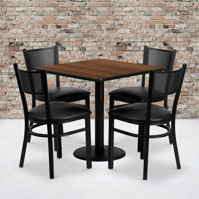 Ensemble de table carrée en noyer stratifié 30 po avec 4 chaises en métal Bryoni