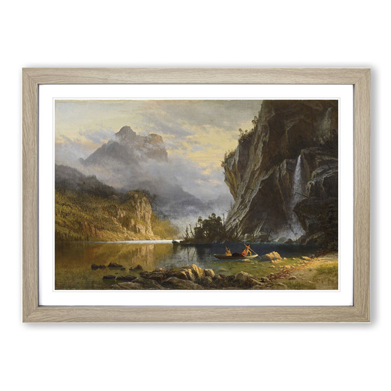 Indians Spear Fishing by Albert Bierstadt - Picture Frame Painting, 36cm H x 48cm W x 2cm D, Oak Framed