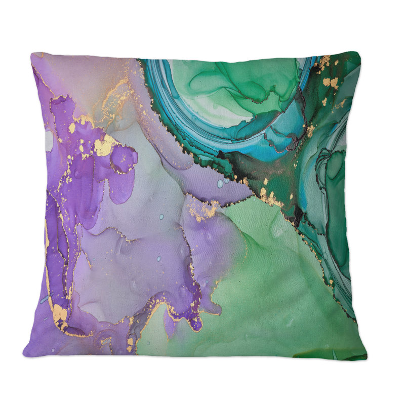 Vert et mauve, luxe, abstrait, fluide, art IV - coussin décoratif moderne imprimé, 18 po x 18 po