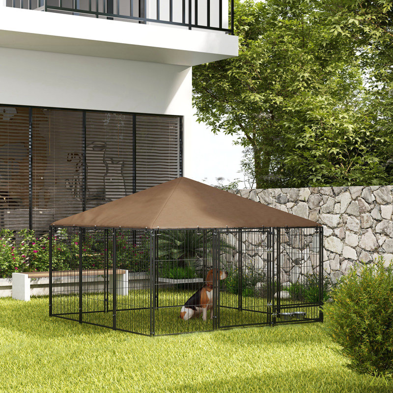 Chenil d'extérieur Pawhut, enclos pour chiots de 6,9 pi x 6,9 pi x 5 pi avec auvent, cage de clôture pour parc de jardin
