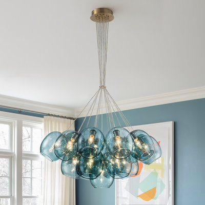 Lustre en grappe 19 lumières en verre grainé
