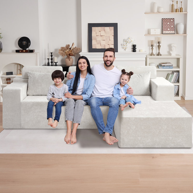 Canapé modulaire en L de 105 po pour salon, Beige, Orienté à droite