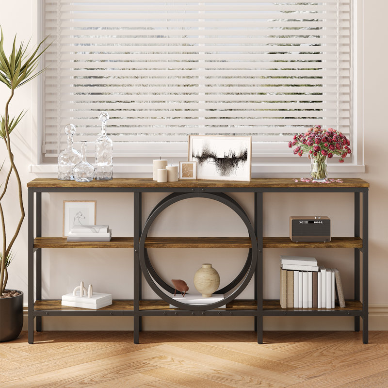 66"Console Table Industrial  Long Sofa Table, Brown