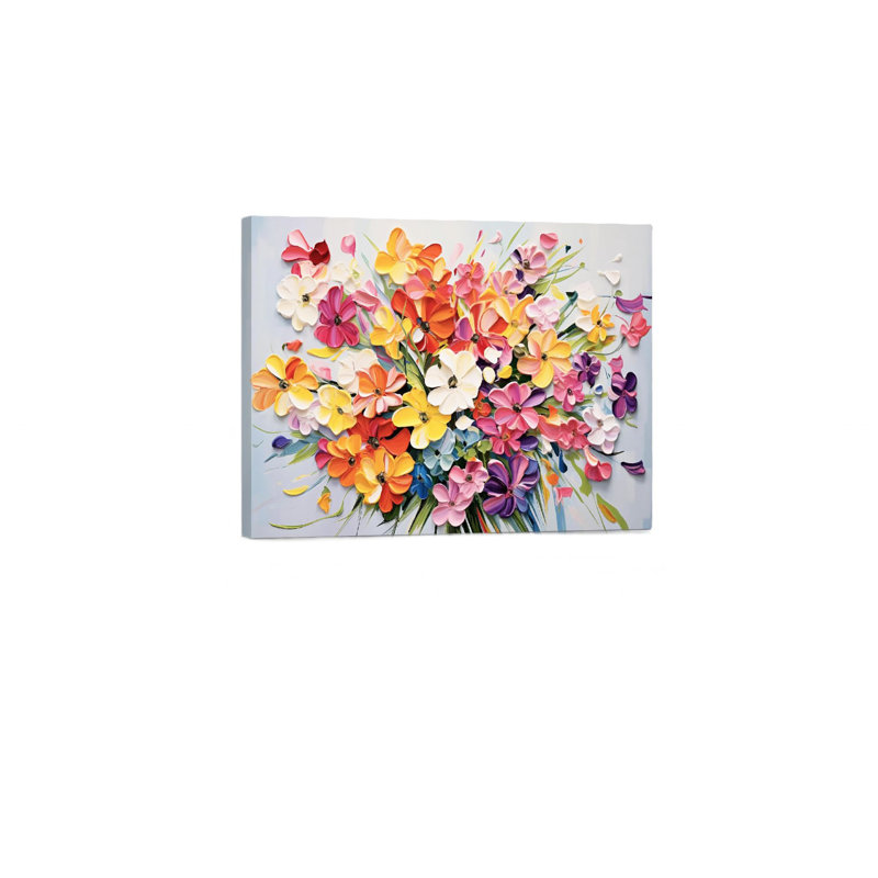 Lumineux bouquet floral mixte, 24 x 36 pouces, cadre mural en bois à l'arrière