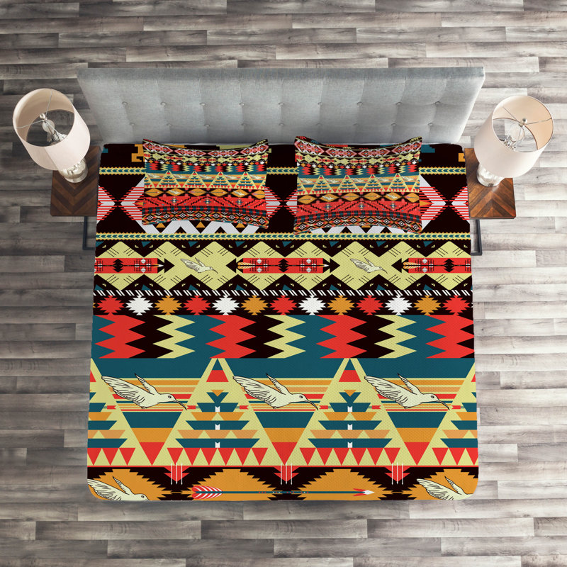 Ethnic Rustic Chevron / Zig Zag Coverlet, Queen Bedspread + 2 Shams