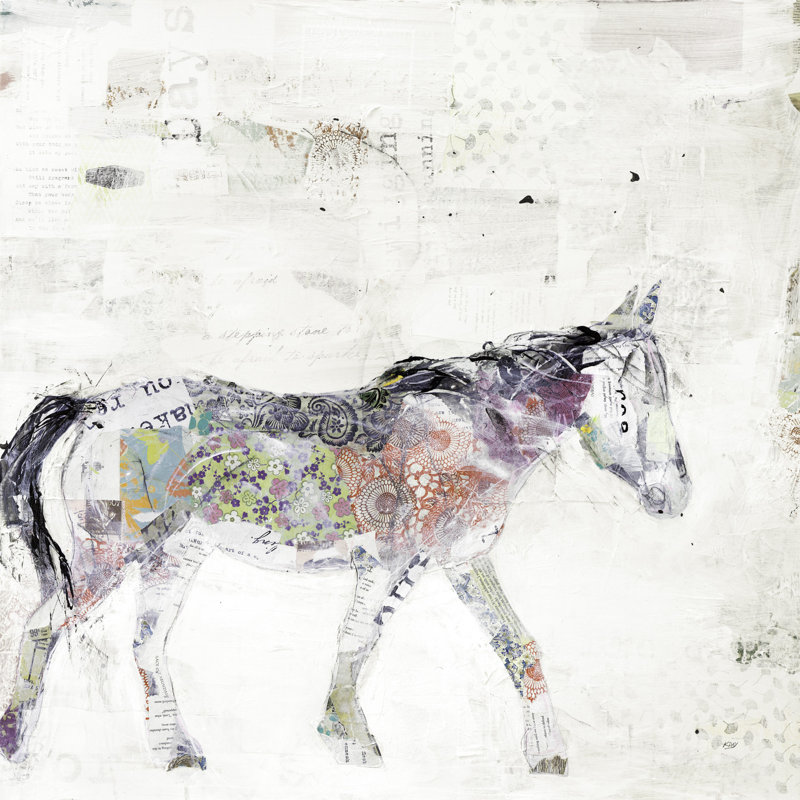 Collage de chevaux, pinto sauvage, rouge, jaune, vert, mauve, crème, blanc, H 24 po x l 36 po x P 1,5 po