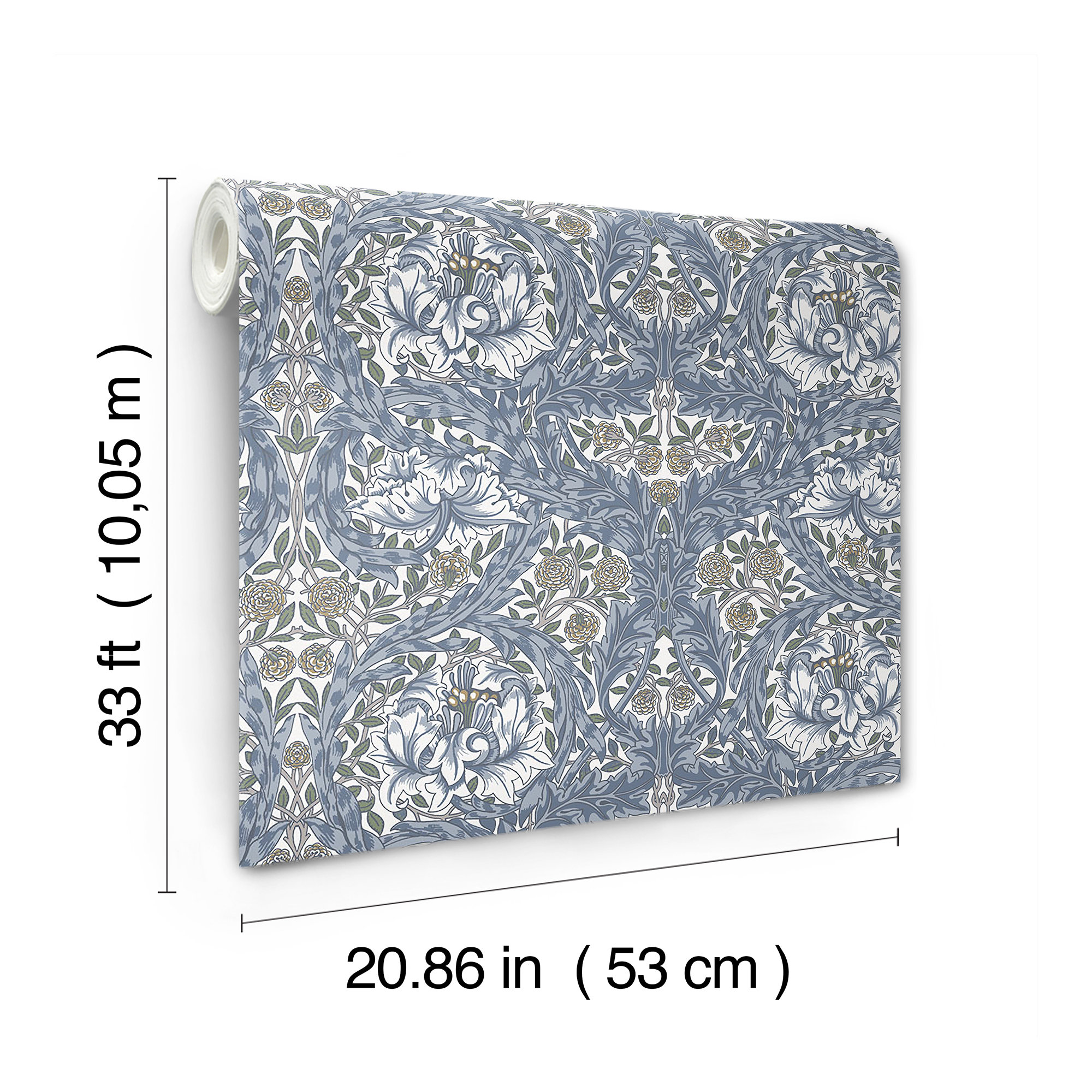 African Marigold Floral Wallpaper, Blue