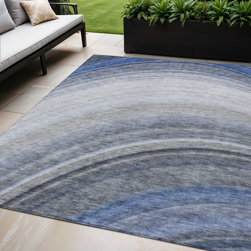 Tapis extérieur lavable abstrait bleu denim 5 pi x 8 pi bleu et bleu marine
