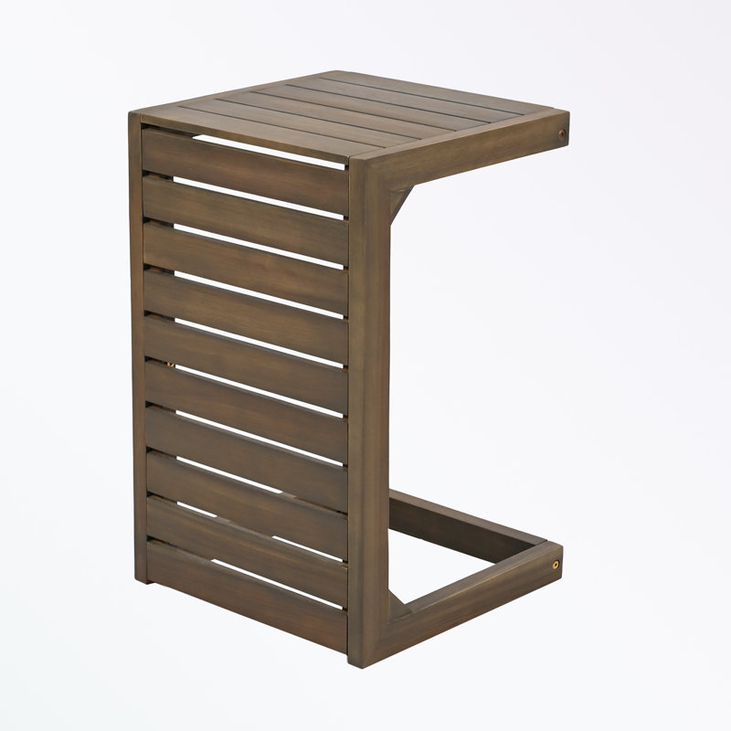 wooden frame C-shape Patio table with sturdy bese, Grey