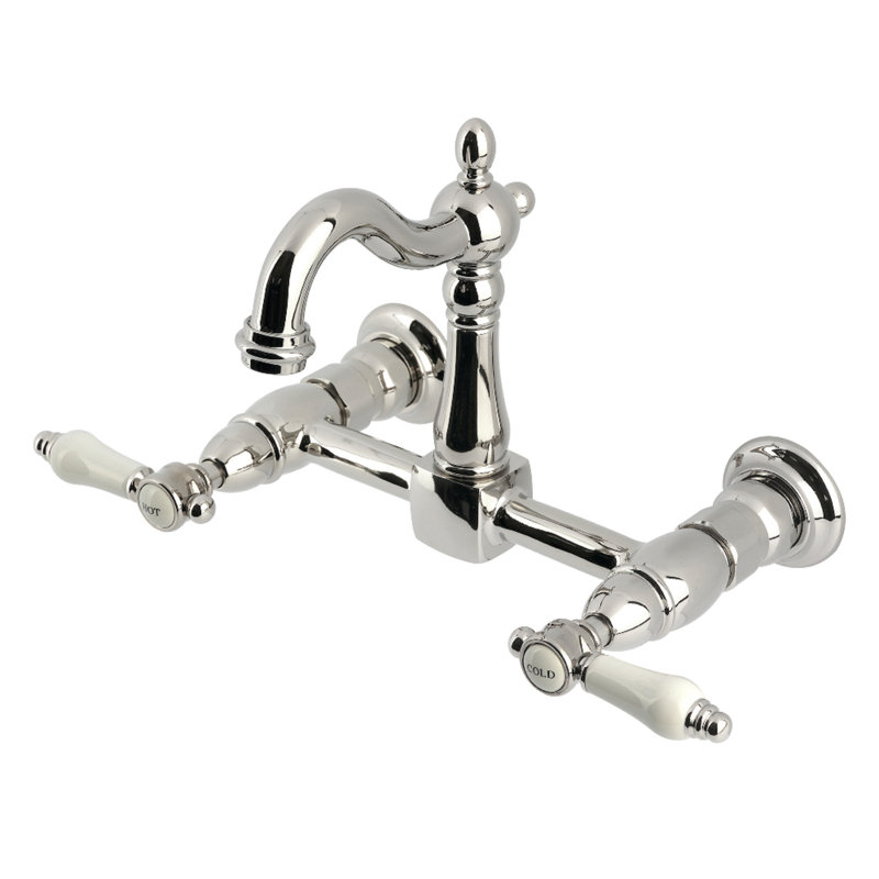 Kingston Brass Bel-Air Double-Handle 2-Hole Wall-Mount Bridge Kitchen Faucet, Nickel
