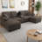116.9" Modern U-shaped Sectional Sofa with Storage Ottomans, Center Console featuring Cup Holders & USB Ports, Corduroy Upholstered Sofa with Pillow Top Arms for Living Room-1403956092