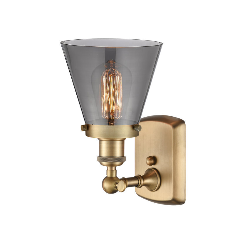 Applique murale 1 lumière 6 "Ballston Urban Cone, DEL, Plaqué couleur fumée, Laiton brossé