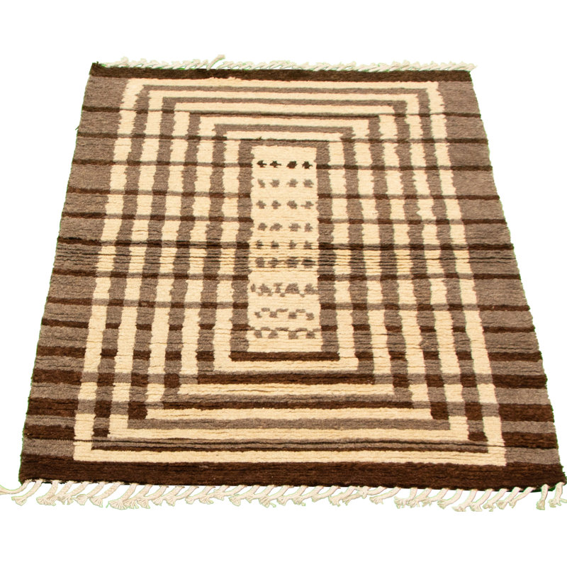 Tapis décoratif en laine noué à la main de conception unique 3 pi 11 po x 6 pi 4 po AudreyAnn noué à la main