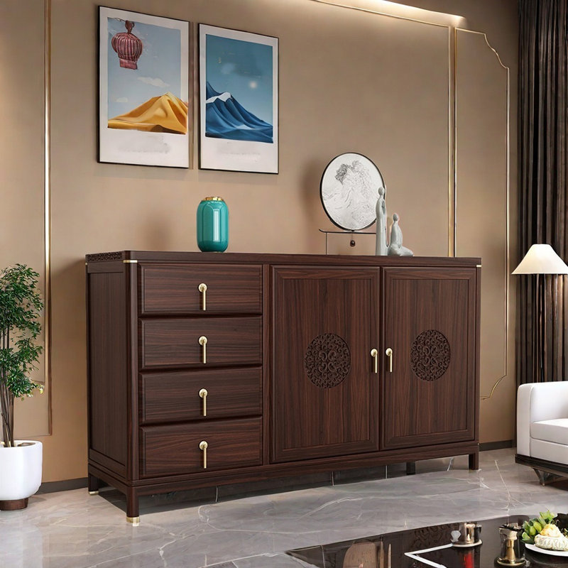 Buffet en bois massif de style chinois, Terre de Sienne