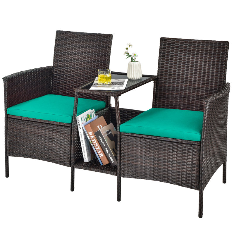 Banc tête-à-tête en rotin Patiojoy, Turquoise