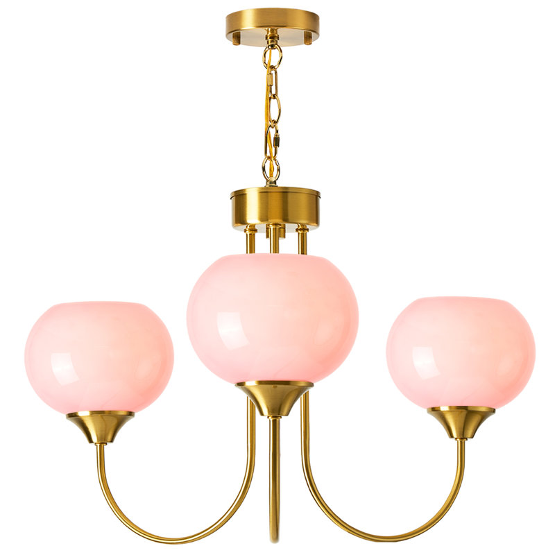 Luminaire suspendu en forme de globe 22 pouces 3 lumières Mid-Century , Chaîne de suspension, Rose, 3 Lights