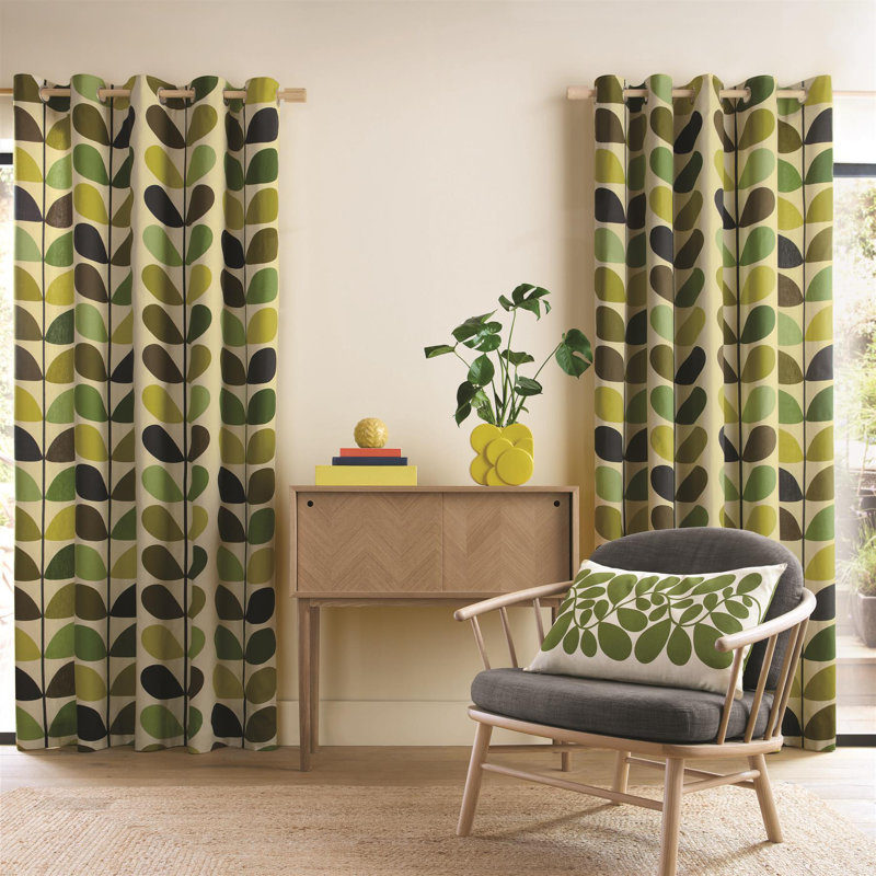 Orla Kiely Multi Stem  Fully Lined Ready Made Floral Eyelet Curtains Fern 66x72", 66x72"