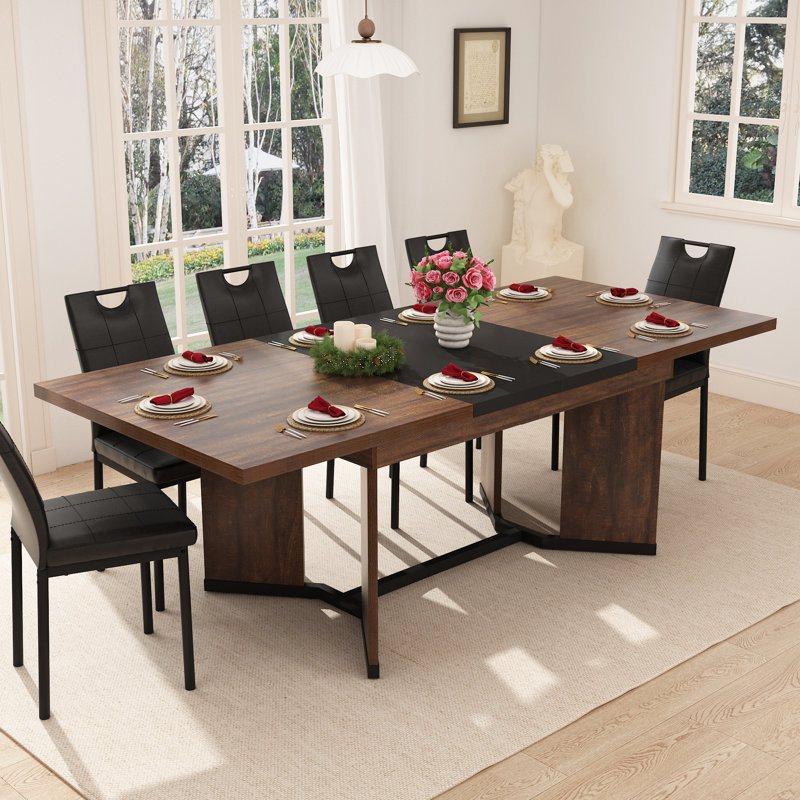 Extendable Dining Table for 6-10 Person, 59''-86.6'' Modern Farmhouse Wooden Kitchen Table, Rectangle Expandable Dining Room Table, Large Expanding Table w/Removable Leaves Space Saving