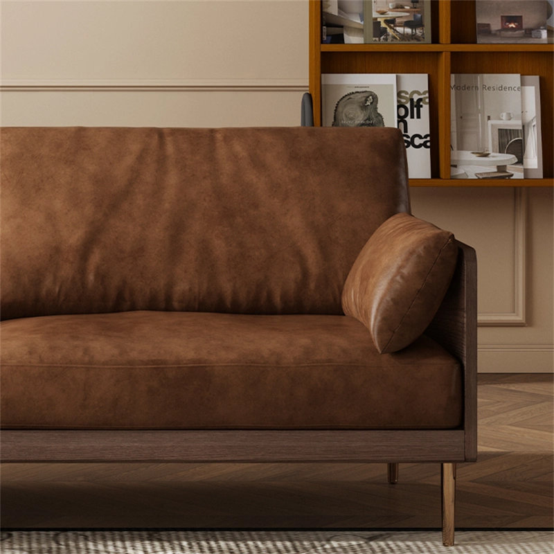 Canapé de style français en bois massif couleur caramel
