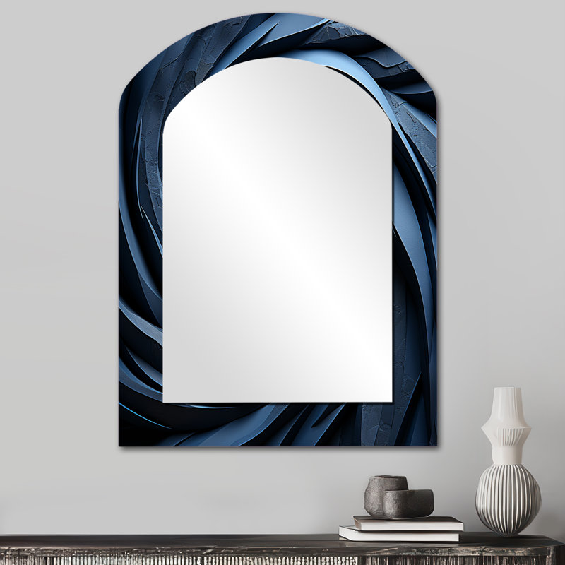 Spiraling blue abstract vortex IV - Abstract Spirals Arch Decorative Mirror, Blue Asymmetrical Wall Mirror, Printed Metal Art