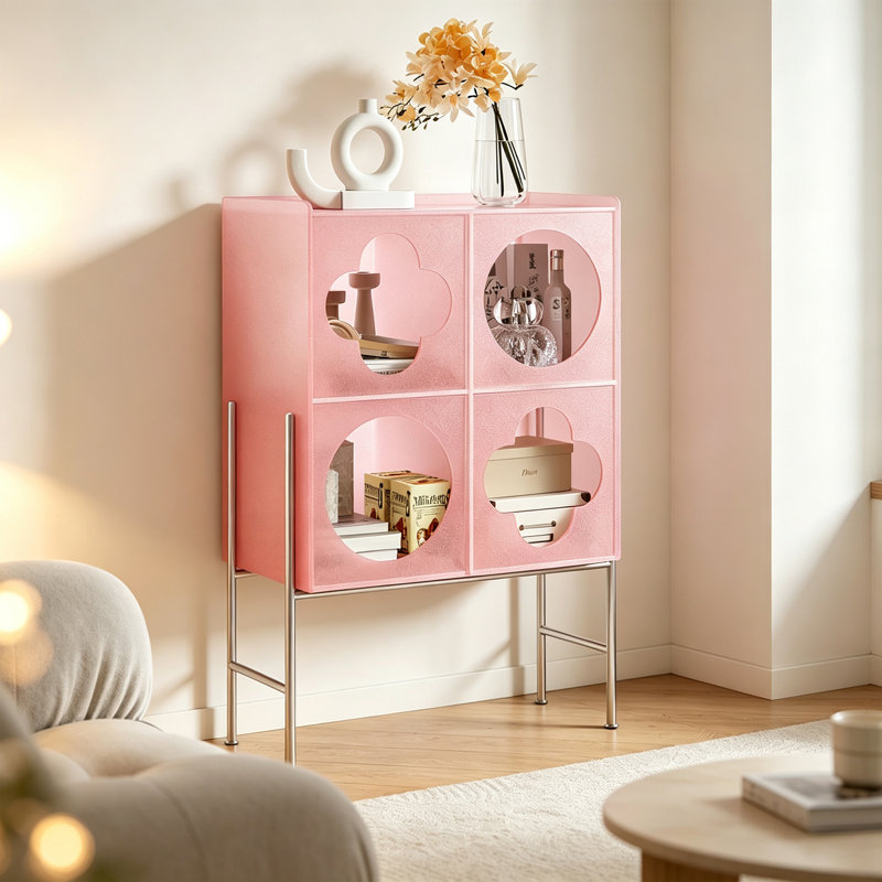 Meuble de bout en acrylique, Pink/Silver