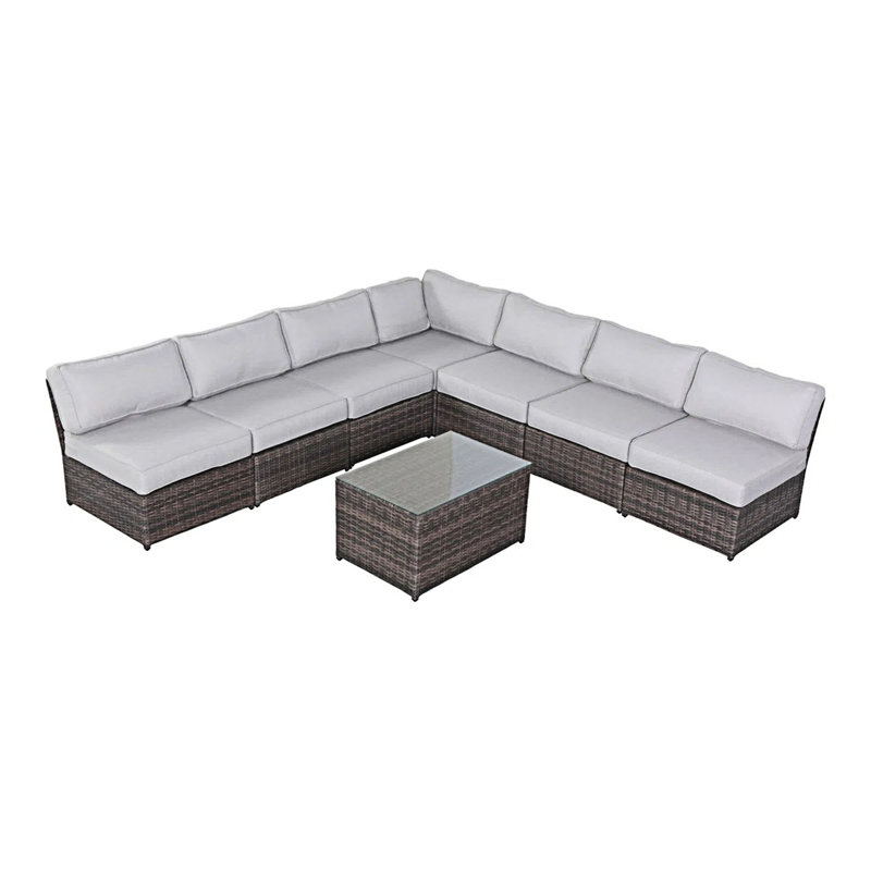 Ensemble de conversation en osier pour 6 personnes avec coussins