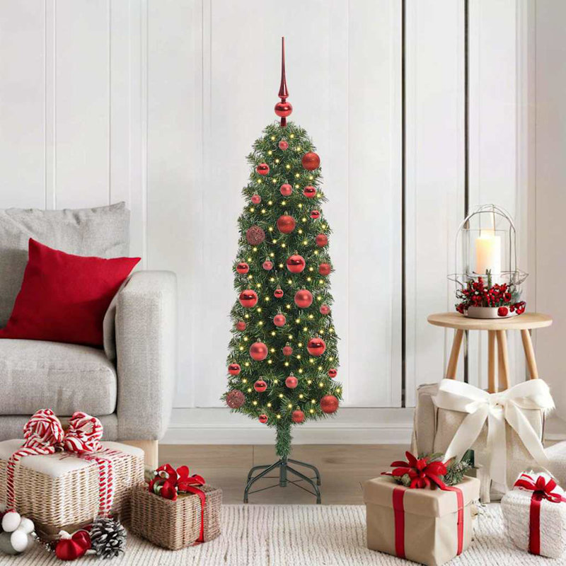 Artificial Christmas Tree with 150 LEDs with Stand, Red, 3.94' H