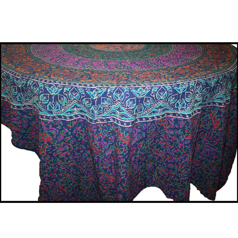 Ontiveros Block Printed Tablecloth, Blue, 108" x 72"