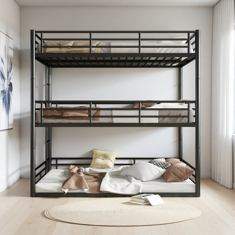 Full Over Full Over Full Bunk Bed, Black