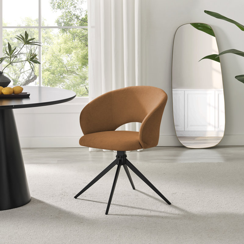 Biljana Luxury Fabric Upholstered Swivel Dining And Office Chair With Metal Legs, Orange