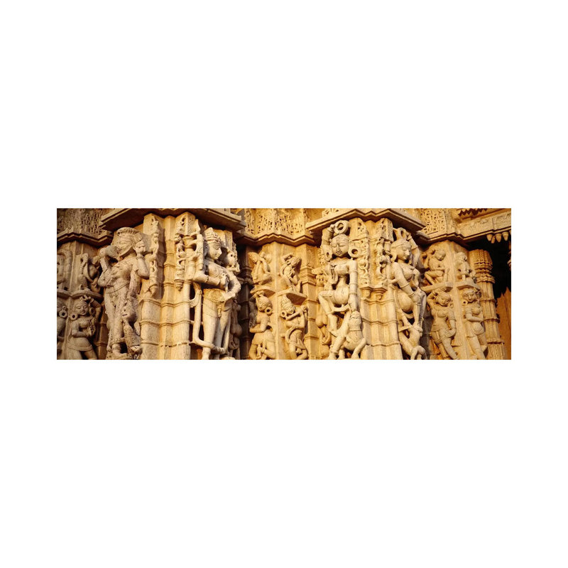 Sculptures Carved On A Wall Of A Temple, Jain Temple - Wrapped Canvas Panoramic Print, 30.48 cm H x 91.44 cm W x 1.91 cm D