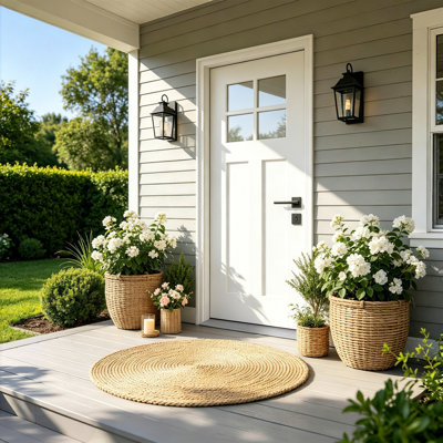Porte d'entrée avant gauche en fibre de verre 36 po x 80 po avec cadre en PVC blanc 4-9 / 16 po, moulure de brique et verre transparent