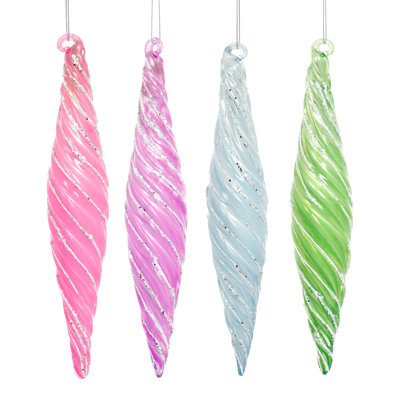 Swirl Icicle Finial Ornament - 8 Inches Set Of 12