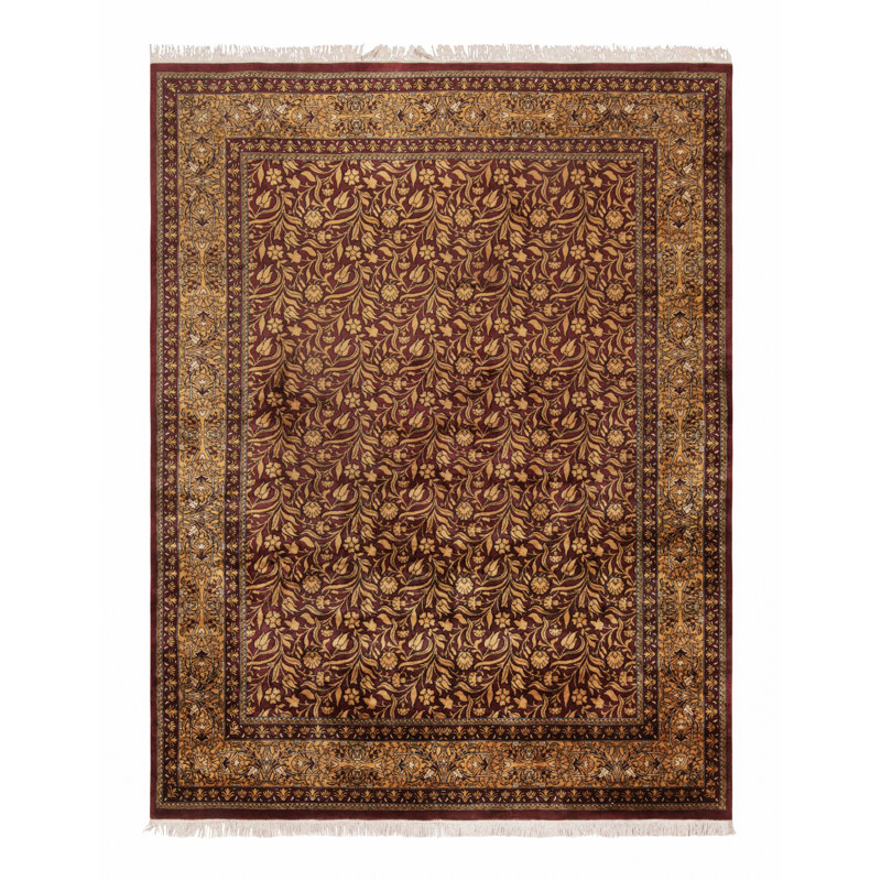 Rug & Kilim’S Modern Lavar Style Rug In Burgundy And Gold All Over Floral Pattern