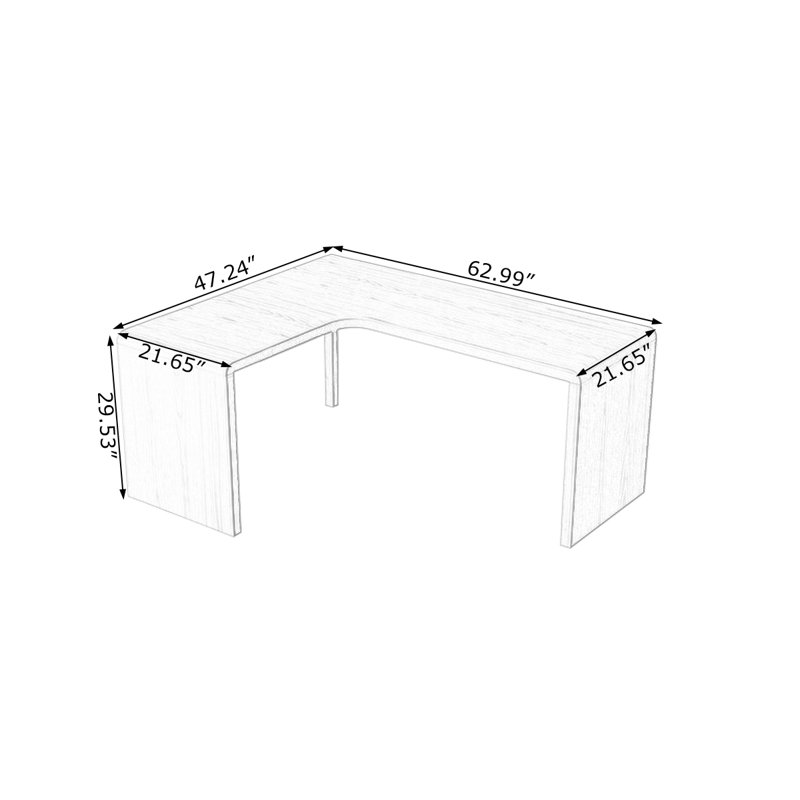 Walnut L-Shaped Solid Wood desk, 29.53" H x 62.99" W x 47.24" D, Left Hand Facing