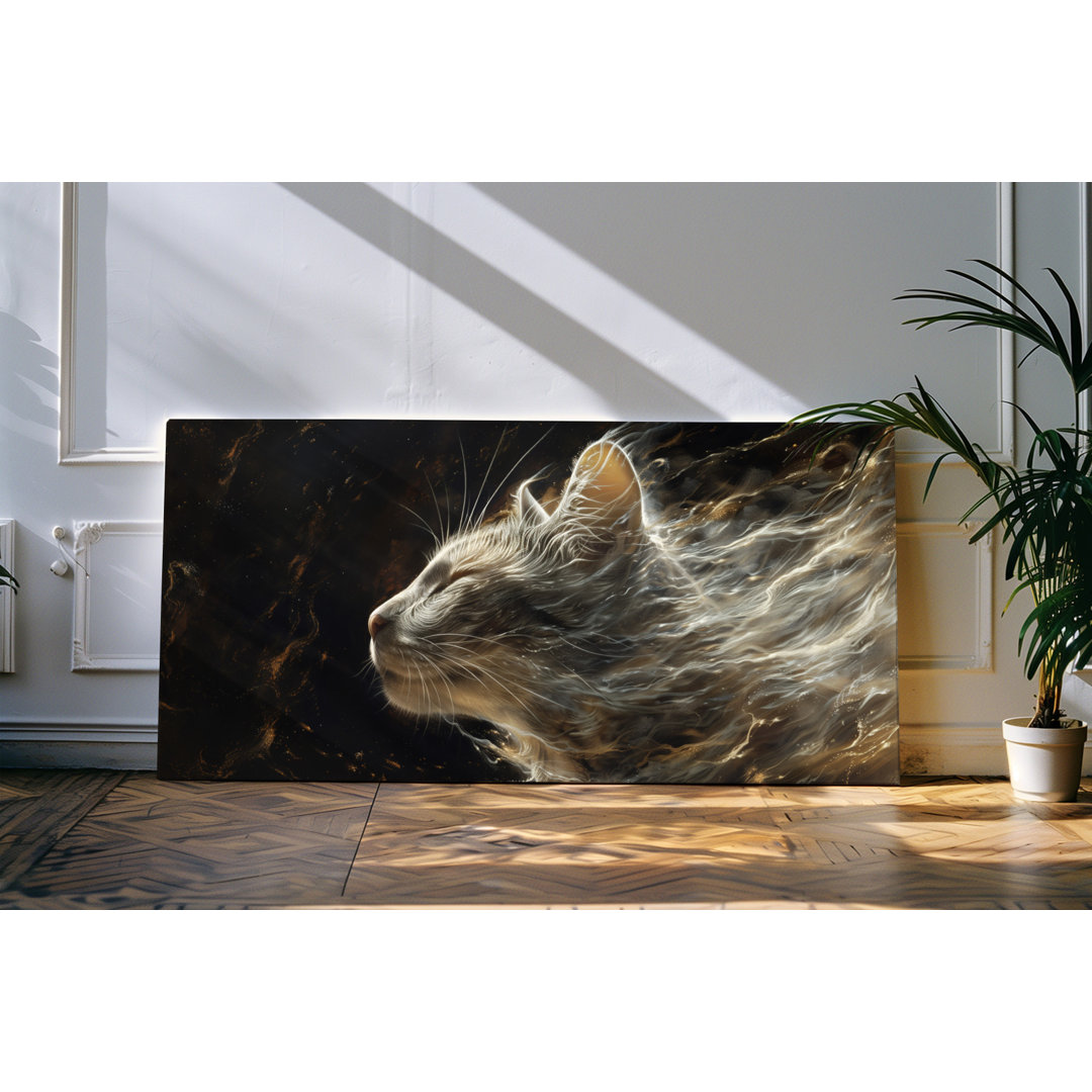 Wandbild 120x60cm Weiße Katze Kunstvoll Kater Universum