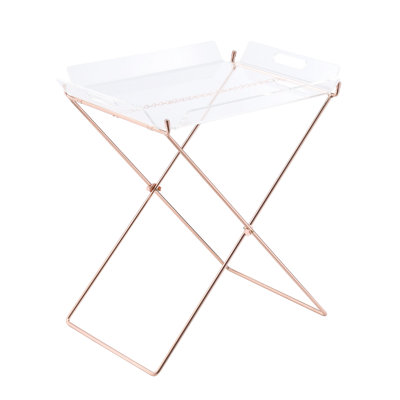 Table contemporaine à plateau transparent avec base en cuivre robuste et acrylique de mobilité pour le couloir