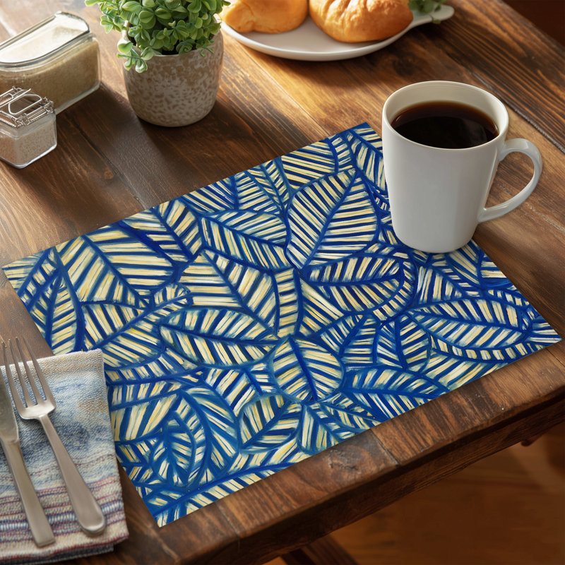 Blue Floral Polyester Placemat - Leaves Pattern Home Decor