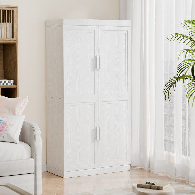 62" Tall Modern 4-Door Freestanding Storage Cabinet with Adjustable Shelves, White