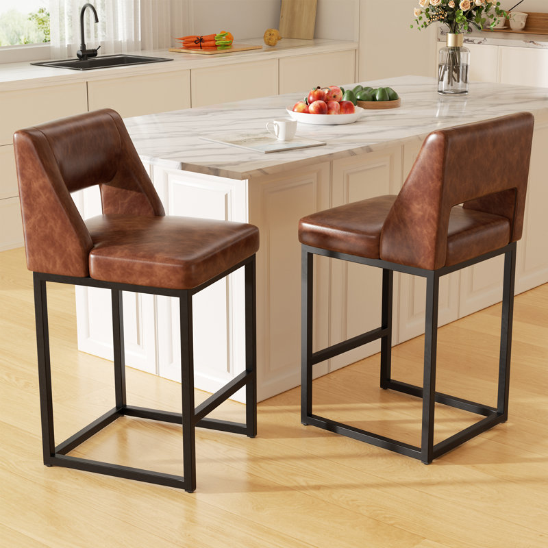 Upholstered Counter Height Bar Stool With Solid Wood Legs, Dark Brown