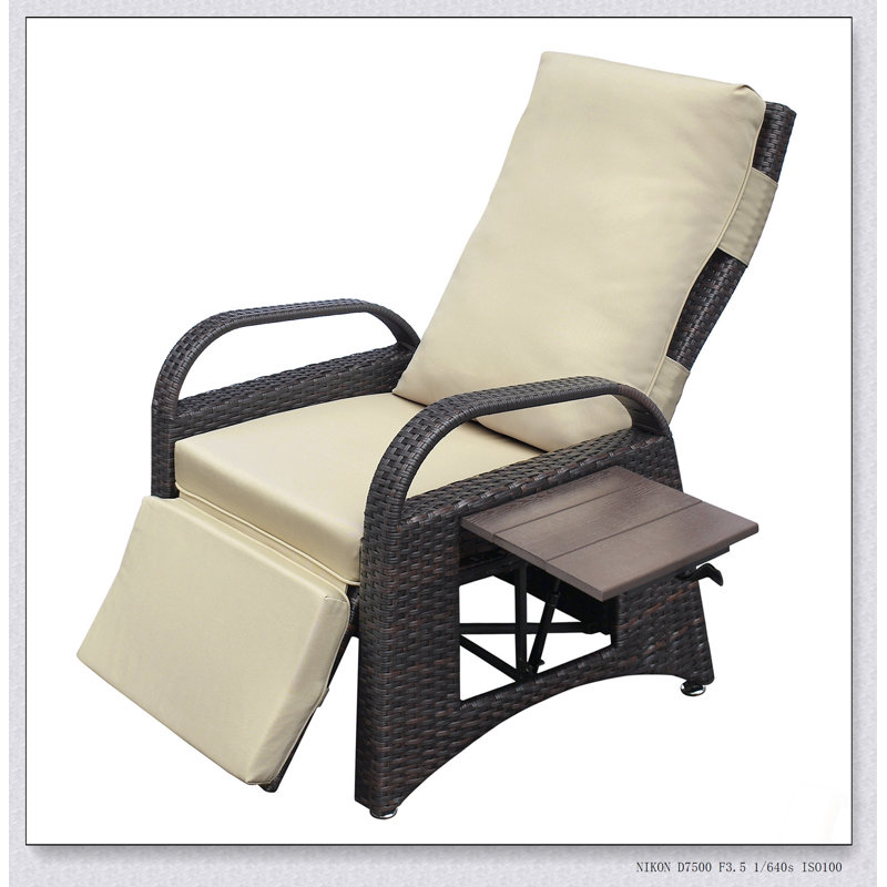 Outdoor Recliner Chair With PE Wicker, Adjustable Backrest, And Removable Cushion For Patio Relaxation, Khaki